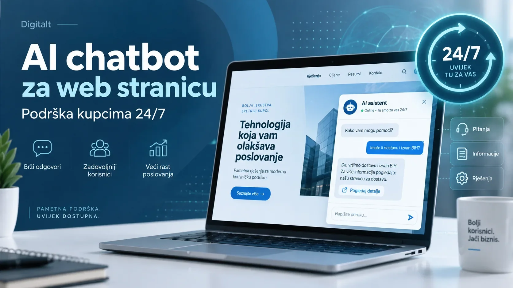 AI chatbot za web stranicu: Podrška kupcima 24/7