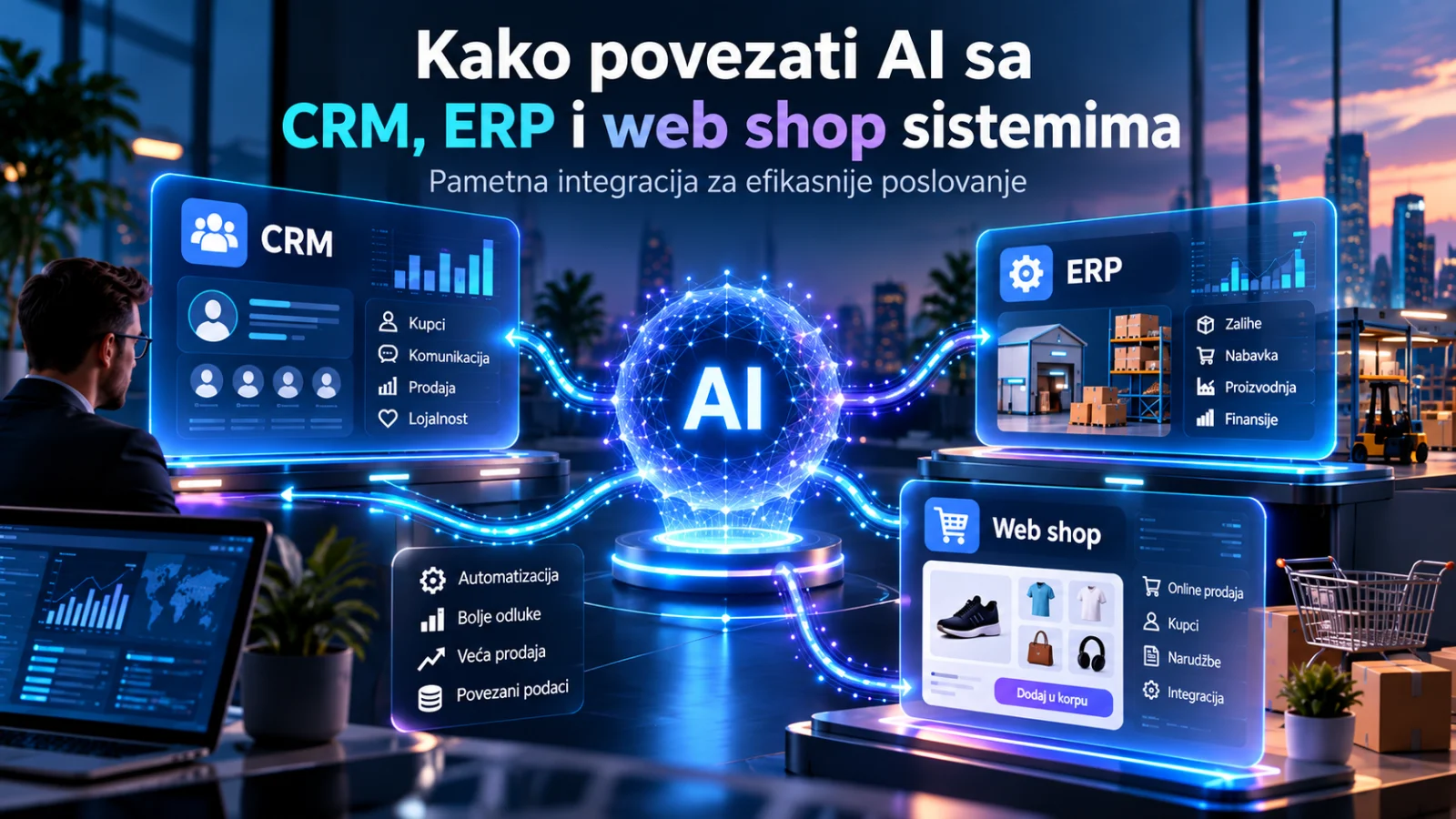 AI integracija CRM, ERP i web shop sistema – automatizacija poslovanja i povezivanje podataka, Digitalt Tuzla